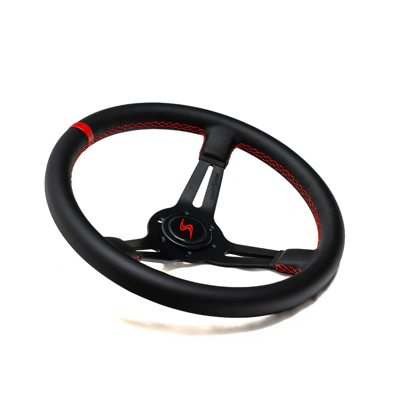 Volant DriftShop Tulipé (70 mm), Cuir Noir, Branches Noires